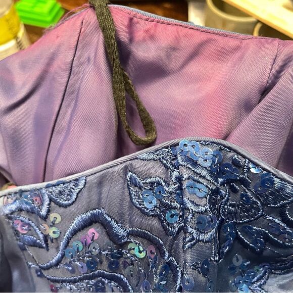 Vintage 80s 90s Gunne Sax Drop Basque Waist Satin Dress Bubble Bow Strapless - Picture 9 of 10